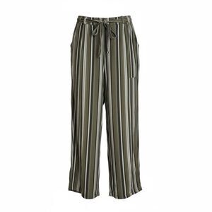 Soho Striped Linen Blend Belted Harem Pants Green White Size Large